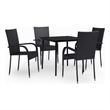 Bowery Hill PE Rattan/Powder-Coated Steel Garden Dining Set in Black