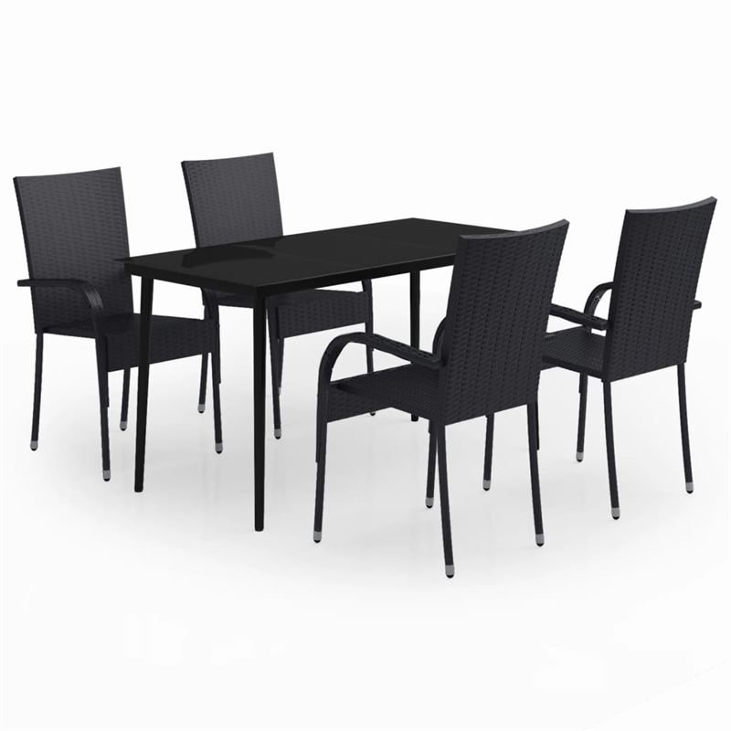 Bowery Hill PE Rattan/Powder-Coated Steel Garden Dining Set in Black
