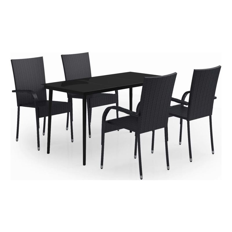 Bowery Hill PE Rattan/Powder-Coated Steel Garden Dining Set in Black