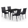 Bowery Hill PE Rattan/Powder-Coated Steel Garden Dining Set in Black