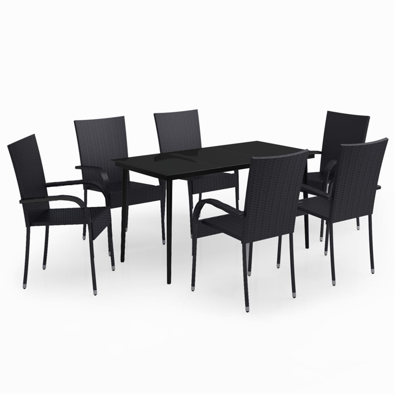 Bowery Hill PE Rattan/Powder-Coated Steel Garden Dining Set in Black