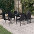 Bowery Hill PE Rattan/Powder-Coated Steel Garden Dining Set in Black