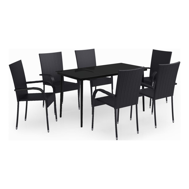 Bowery Hill PE Rattan/Powder-Coated Steel Garden Dining Set in Black
