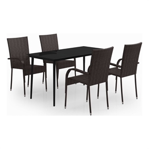 Bowery Hill PE Rattan 5 Piece Set Durable Garden Dining Set in Brown and Black