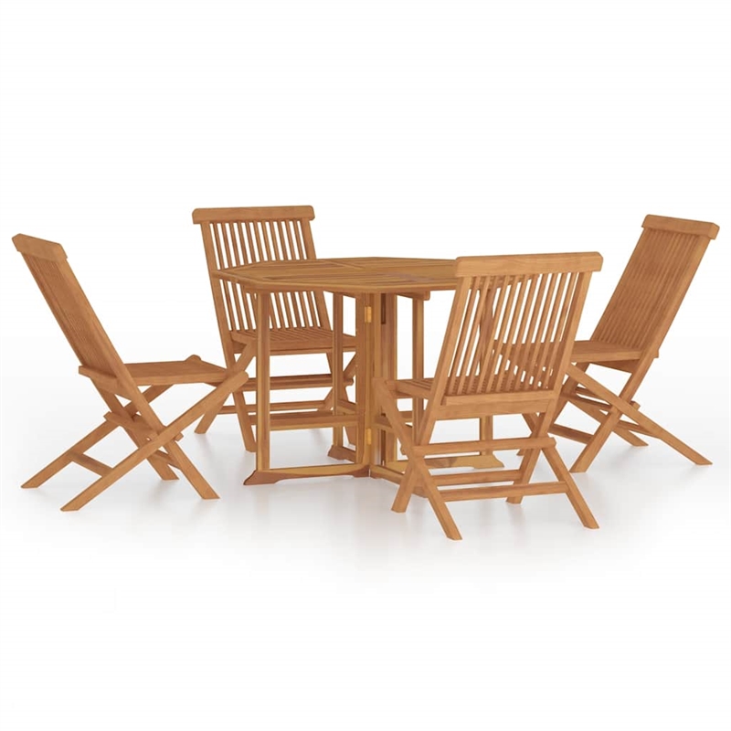 Bowery Hill Solid Teak Wood Compact Foldable Outdoor Dining Set in Brown