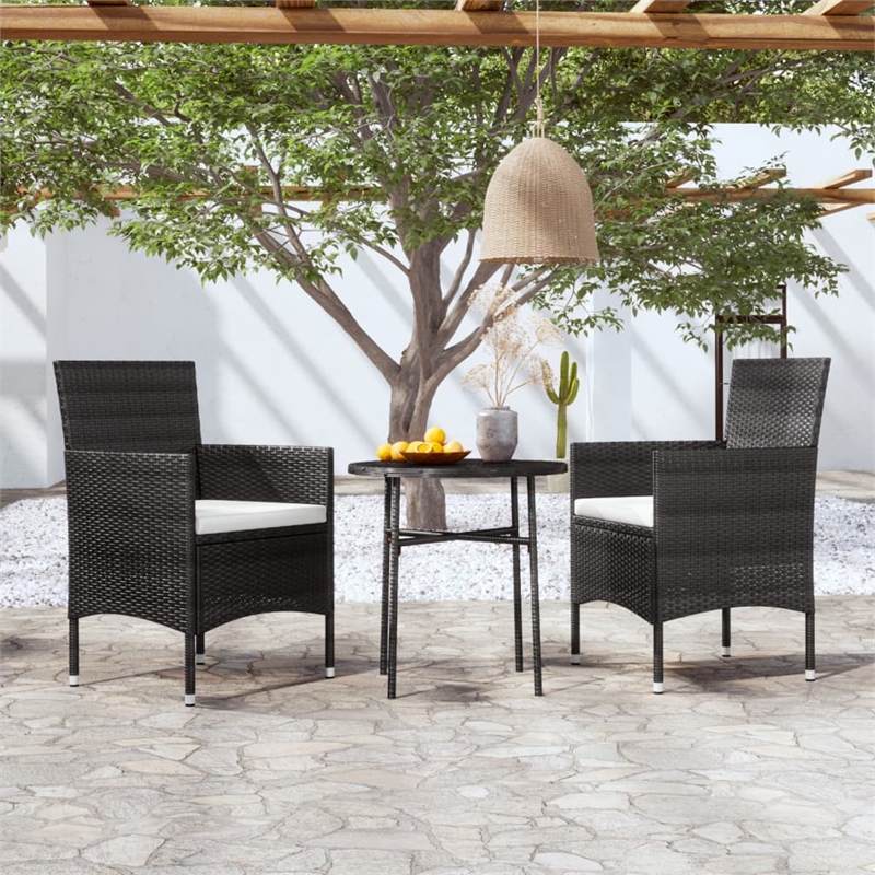 Bowery Hill PE Rattan Compact Garden Dining Set in Black w/ Removable Covers