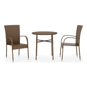Bowery Hill PE Rattan/Powder-Coated Steel Medium Outdoor Dining Set in Brown