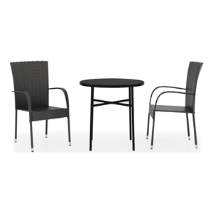 Bowery Hill Poly Rattan/Powder-Coated Steel Garden Dining Set in Black