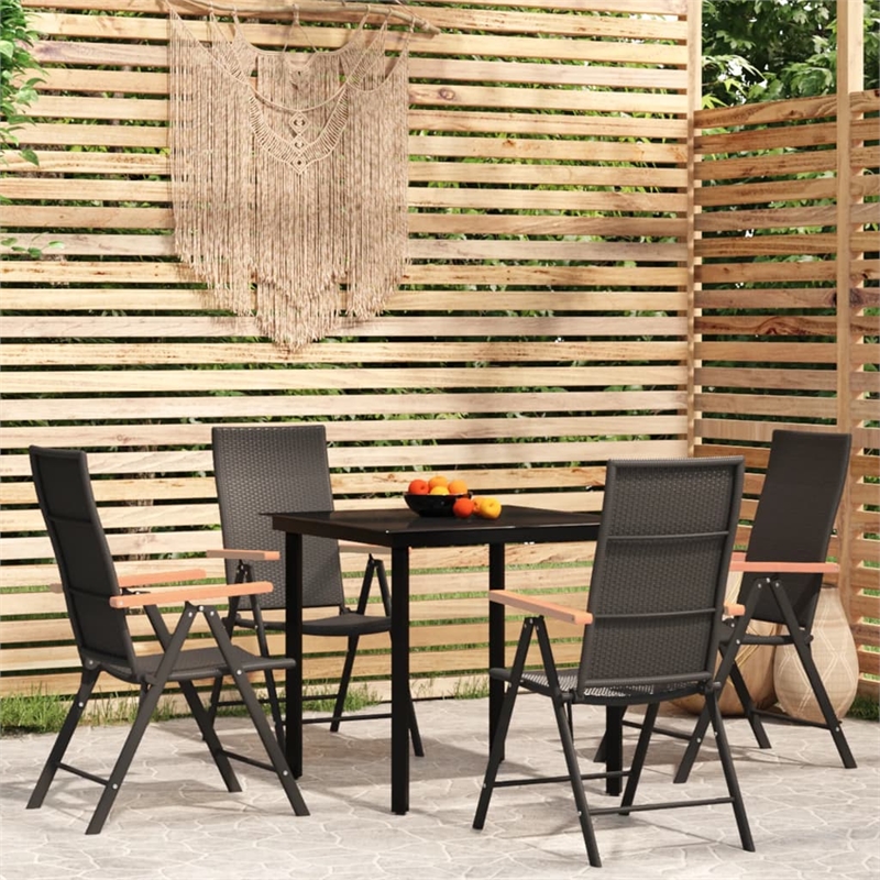 Bowery Hill Contemporary Powder-Coated Garden Dining Set in Black