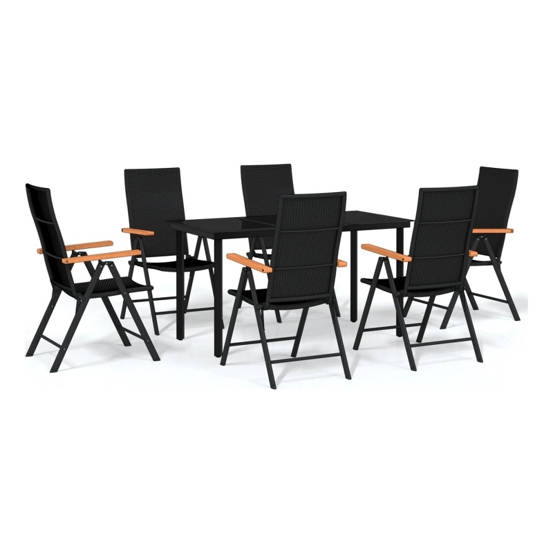 Bowery Hill Contemporary Powder-Coated Garden Dining Set in Black