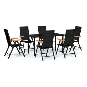 Bowery Hill Contemporary Powder-Coated Garden Dining Set in Black