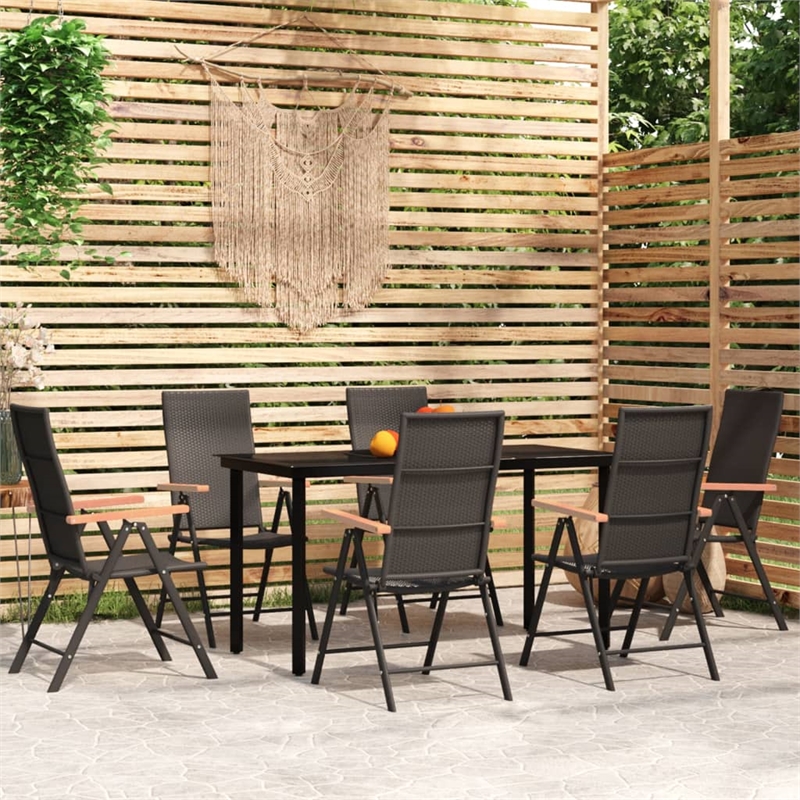 Bowery Hill Contemporary Powder-Coated Garden Dining Set in Black