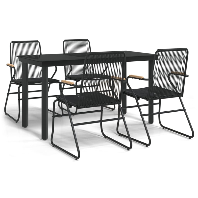 Bowery Hill Contemporary Powder-Coated Garden Dining Set in Black