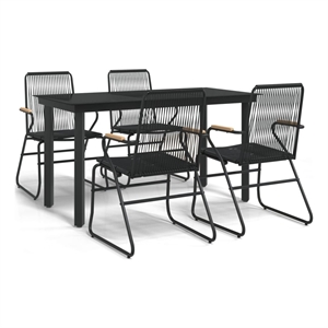 Bowery Hill Contemporary Powder-Coated Garden Dining Set in Black