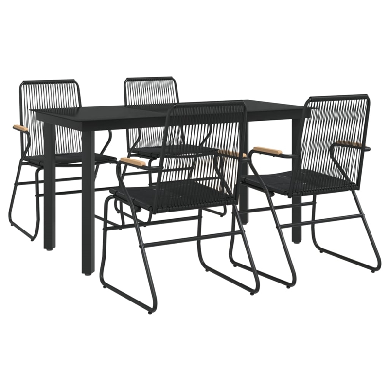 Bowery Hill Contemporary Powder-Coated Garden Dining Set in Black