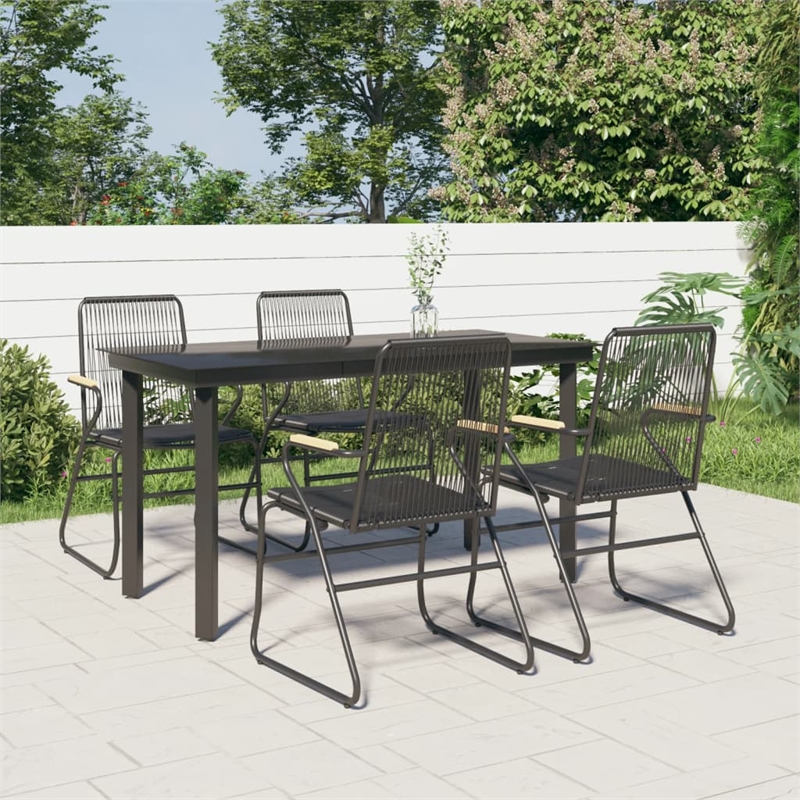 Bowery Hill Contemporary Powder-Coated Garden Dining Set in Black