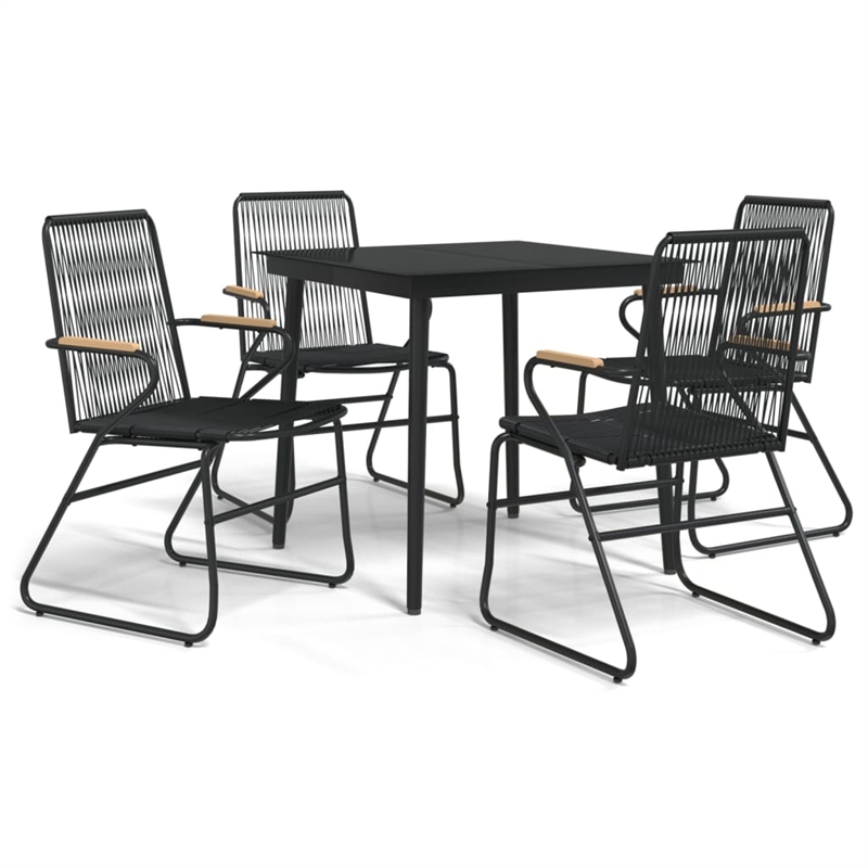 Bowery Hill Contemporary Powder-Coated Garden Dining Set in Black