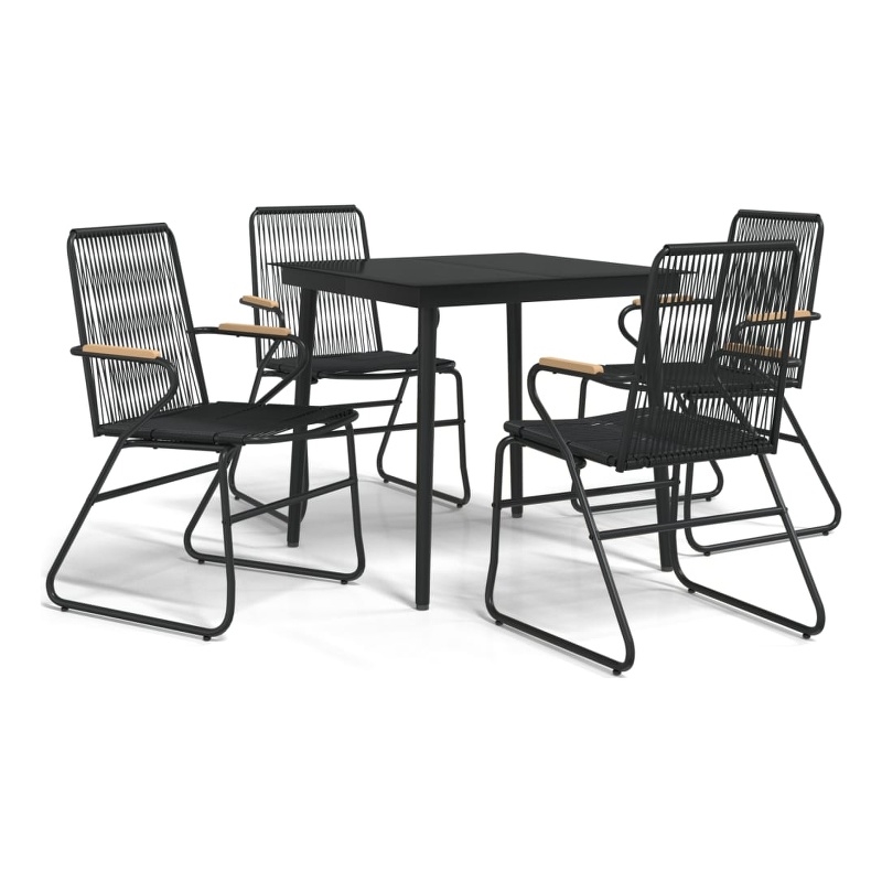 Bowery Hill Contemporary Powder-Coated Garden Dining Set in Black