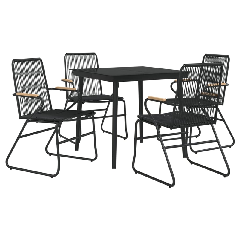 Bowery Hill Contemporary Powder-Coated Garden Dining Set in Black