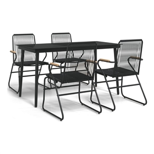 Bowery Hill PVC Rattan/Powder-Coated Steel Garden Dining Set in Black