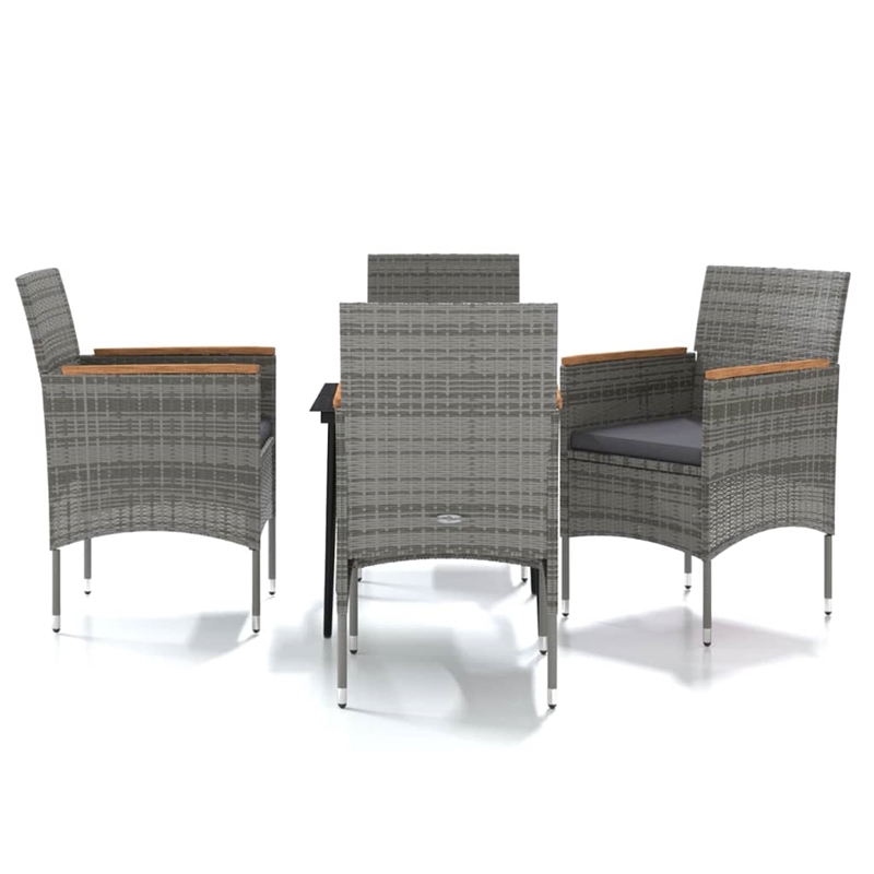 Bowery Hill Contemporary PE Rattan 5 Piece Set Garden Dining Set in Gray