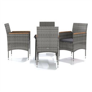 Bowery Hill Contemporary PE Rattan 5 Piece Set Garden Dining Set in Gray