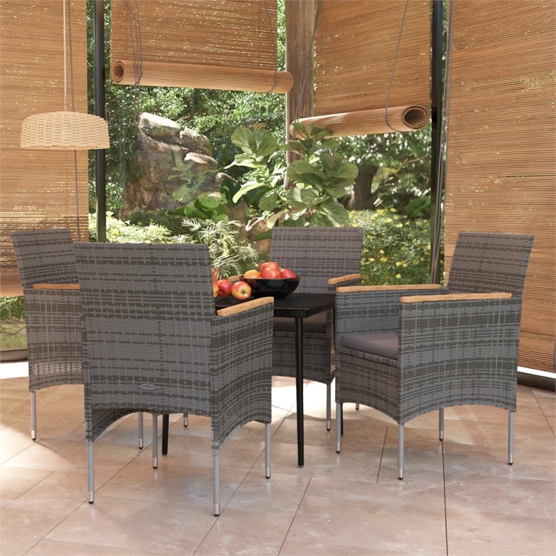 Bowery Hill Contemporary PE Rattan 5 Piece Set Garden Dining Set in Gray