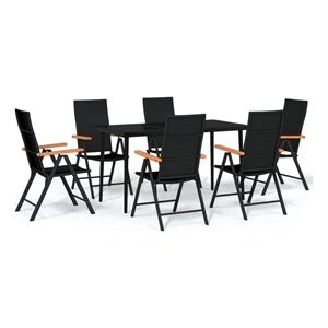Bowery Hill PE Rattan 7 Piece Foldable Garden Dining Set in Black