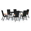 Bowery Hill PE Rattan 7 Piece Foldable Garden Dining Set in Black