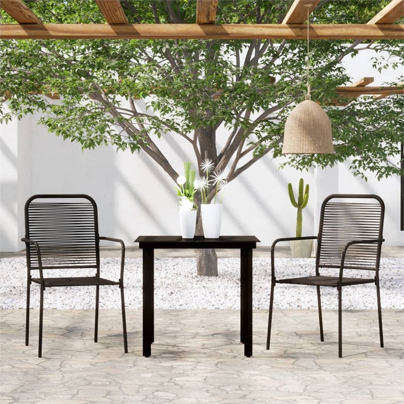 Bowery Hill Powder-Coated Steel & Cotton Rope Durable Dining Set in Black