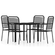 Bowery Hill Powder-Coated Steel & Cotton Rope Medium Dining Set in Black