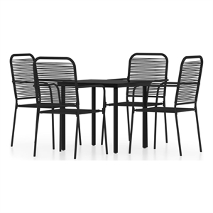 Bowery Hill Powder-Coated Steel & Cotton Rope Medium Dining Set in Black
