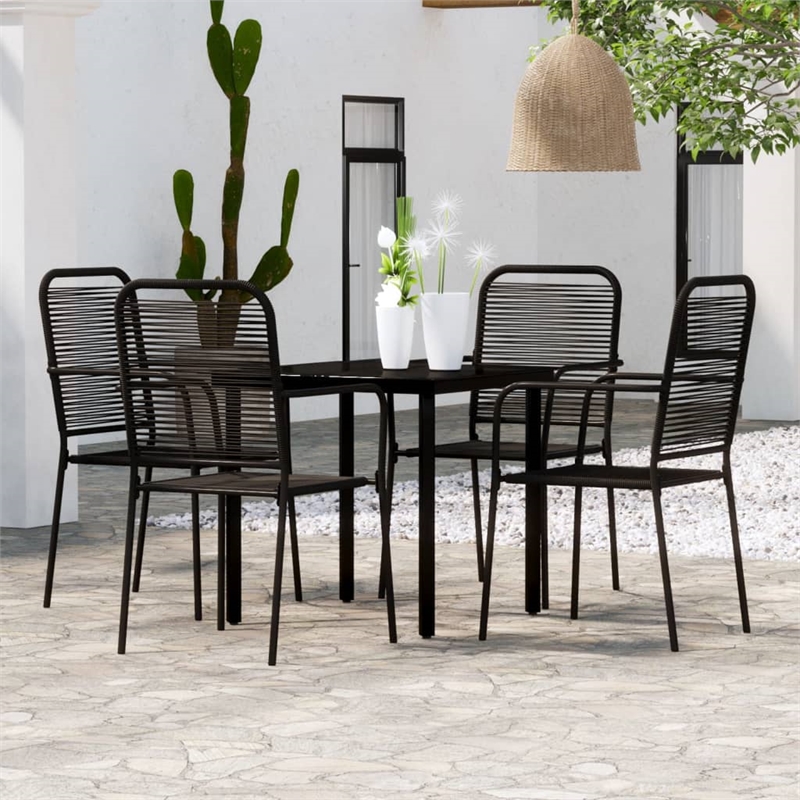 Bowery Hill Powder-Coated Steel & Cotton Rope Medium Dining Set in Black