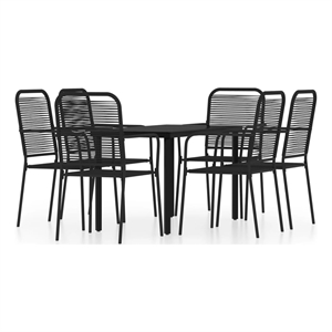 Bowery Hill Powder-Coated Steel & Cotton Rope Medium Dining Set in Black
