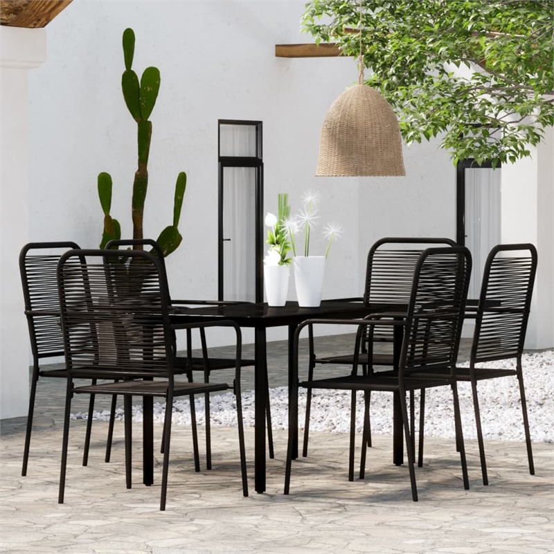 Bowery Hill Powder-Coated Steel & Cotton Rope Medium Dining Set in Black