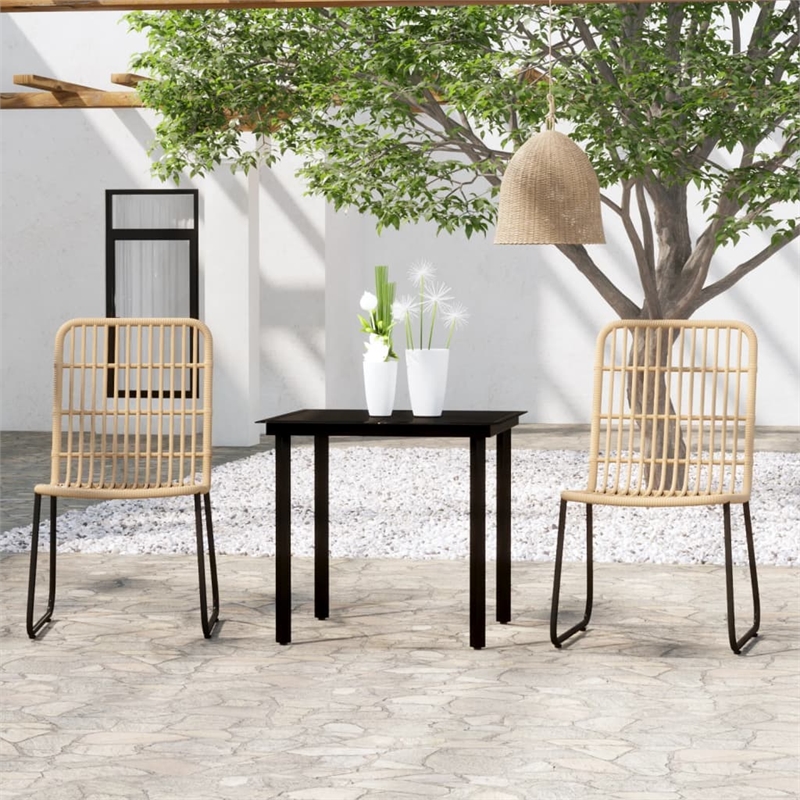 Bowery Hill PE Rattan and Powder-Coated Steel Standard Dining Set in Oak/Black