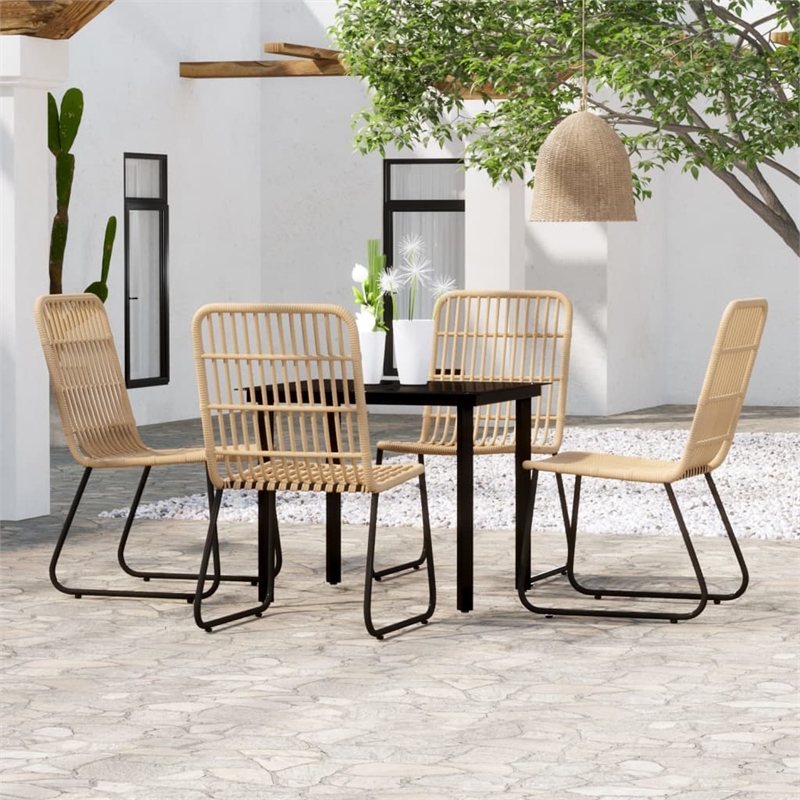 Bowery Hill PE Rattan Medium Lightweight Dining Set in Oak/Black
