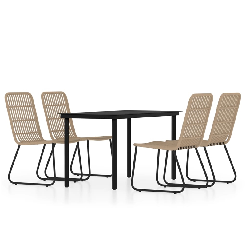 Bowery Hill PE Rattan and Powder-Coated Steel Standard Dining Set in Oak/Black