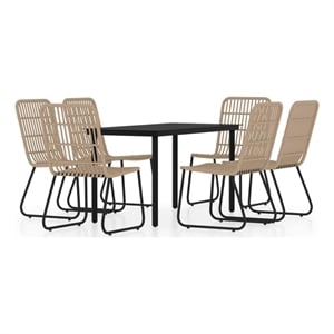 Bowery Hill PE Rattan and Powder-Coated Steel Standard Dining Set in Oak/Black