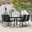 Bowery Hill Powder-Coated Steel & PE Rattan 7 Piece Dining Set in Black
