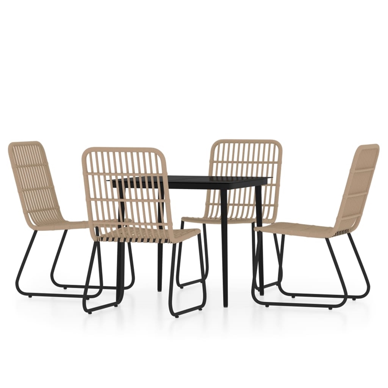Bowery Hill PE Rattan and Powder-Coated Steel Dining Set in Oak/Black