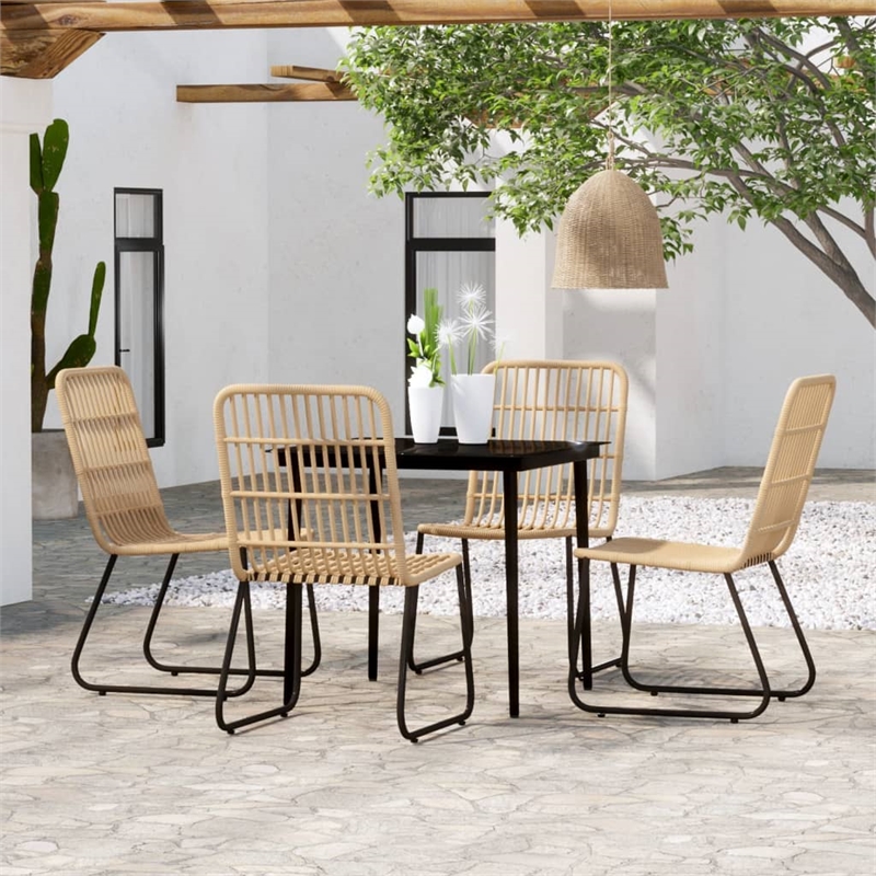 Bowery Hill PE Rattan and Powder-Coated Steel Dining Set in Oak/Black