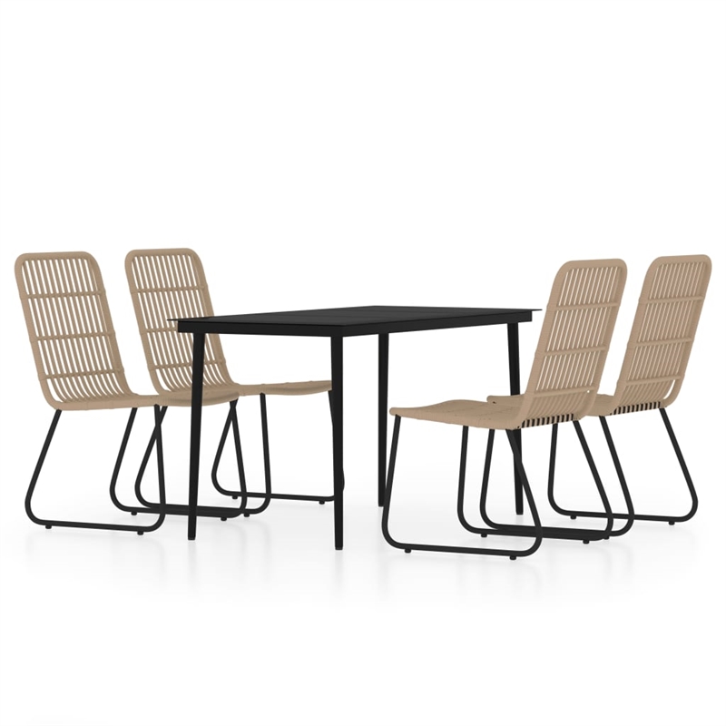 Bowery Hill PE Rattan/Powder-Coated Steel/Glass Dining Set in Oak/Black