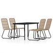 Bowery Hill PE Rattan/Powder-Coated Steel/Glass Dining Set in Oak/Black