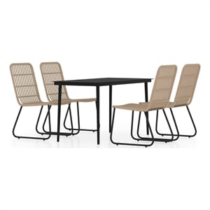 Bowery Hill PE Rattan/Powder-Coated Steel/Glass Dining Set in Oak/Black