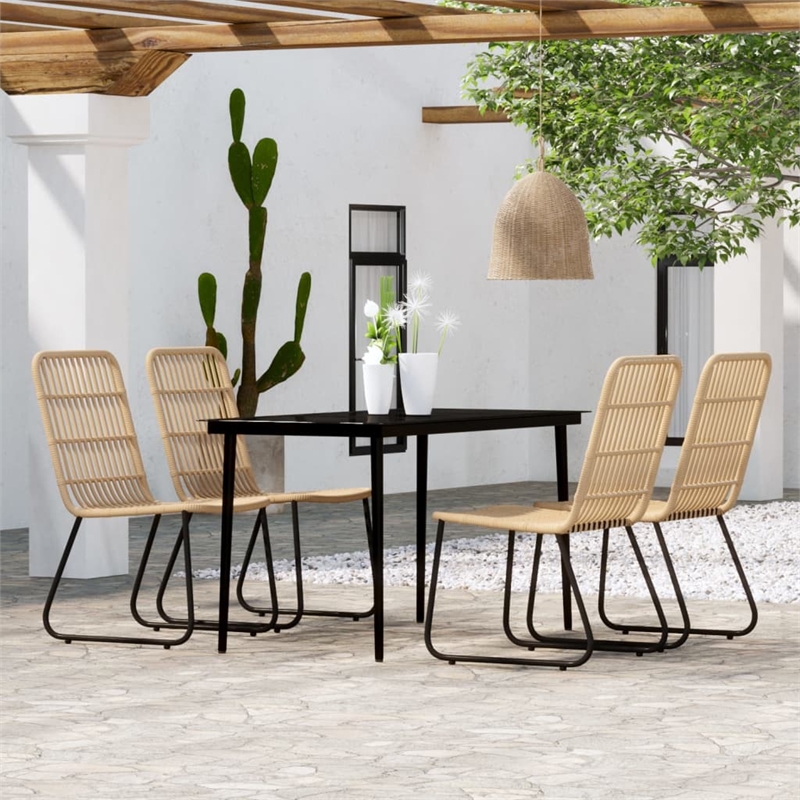Bowery Hill PE Rattan/Powder-Coated Steel/Glass Dining Set in Oak/Black