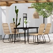 Bowery Hill PE Rattan/Powder-Coated Steel/Glass Dining Set in Oak/Black