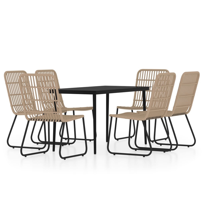 Bowery Hill PE Rattan/Powder-Coated Steel 7 Piece Set Dining Set in Black