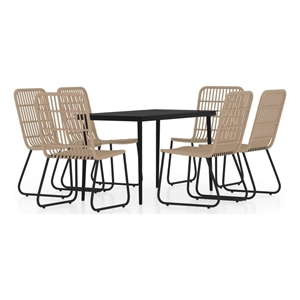 Bowery Hill PE Rattan/Powder-Coated Steel 7 Piece Set Dining Set in Black