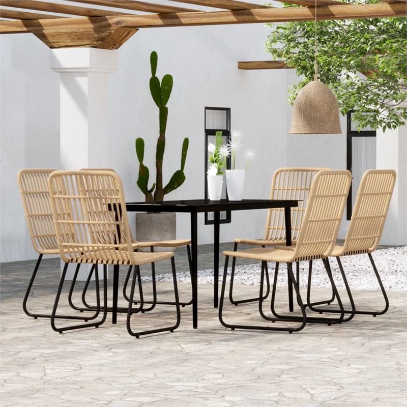 Bowery Hill PE Rattan/Powder-Coated Steel 7 Piece Set Dining Set in Black